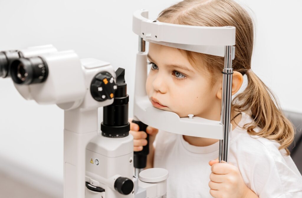 Young patient during a childrens comprehensive eye exam